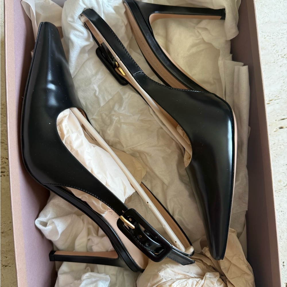 Gianvito Rossi‎ Black Heels Square-Toe Slingback - Picture 2 of 4